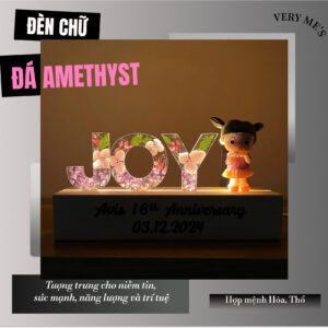ĐÈN CHỮ HOA KHÔ VIP ĐÁ AMETHYST (Thạch anh tím) Mẫu 02